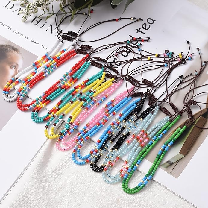 XIJIN 18 Pieces Elastic Beaded Anklets for Women Handmade Beach Boho Colorful Beads Ankle Bracelets Set