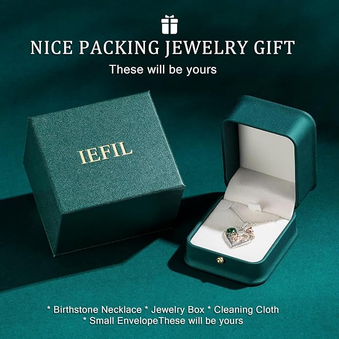 Iefil Valentines Day Gifts for Her - 925 Sterling Silver Birthstone Heart Necklace for Women, Anniversary Birthday Gifts for Wife Girlfriend Mom