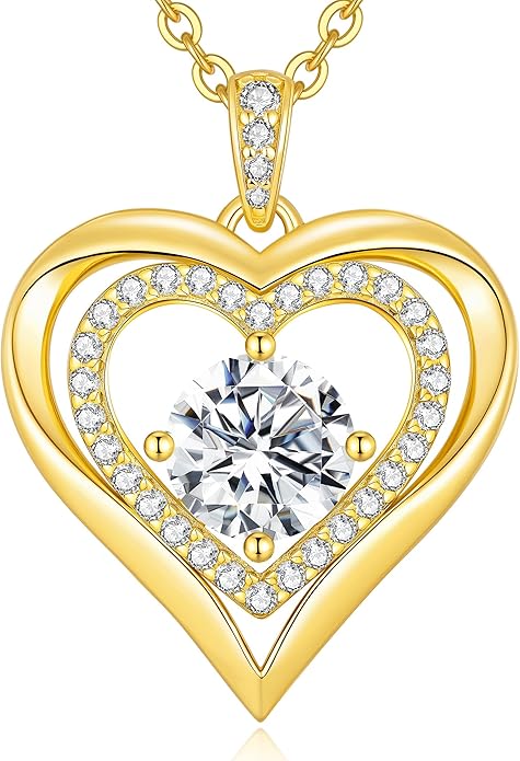 Valentine's Day Gift Moissanite Heart Pendant Necklaces for Women, 925 Sterling Silver Necklace Engraved with 'I LOVE YOU', Ideal Anniversary Birthday Jewelry Gifts for Mom Wife Girlfriend Daughter Her