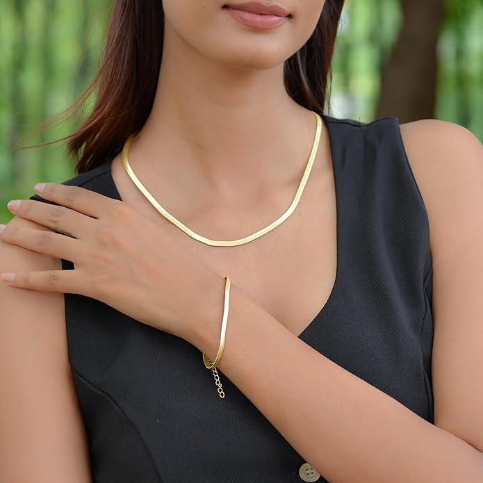 Gold Plated Link Chain Necklace for Women 18 Inch with 2 Inch Extender Adjustable Geometric Brass Jewelry Daily Wear Gift for Her Christmas