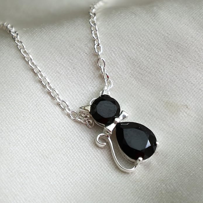 925 Sterling Silver Animal Pendant Necklace Collection for Women | Handmade Natural Gemstone Jewelry | Cat, Bee, Turtle & Bug Designs | Hypoallergenic Silver Necklace Gift for Her