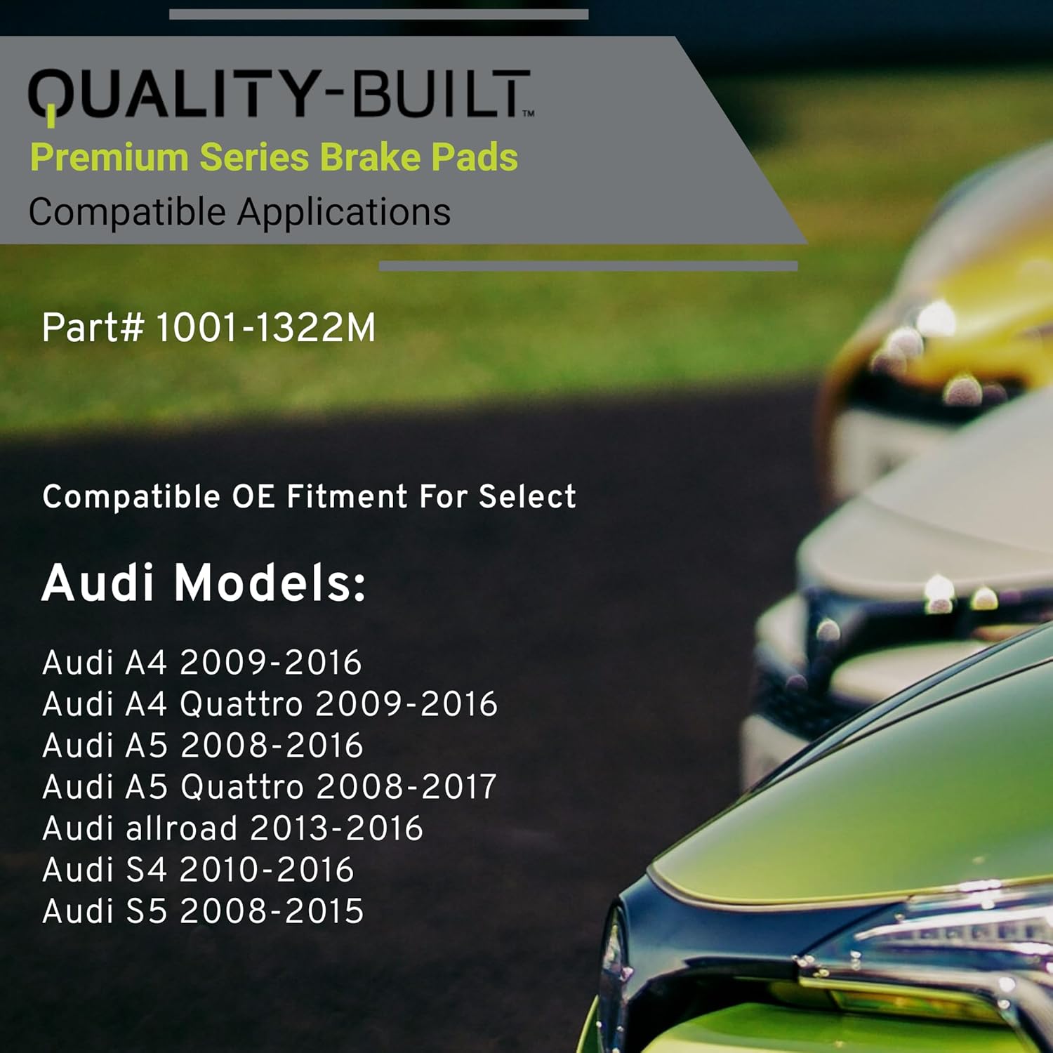 Premium Semi-Metallic Front Brake Pads (1001-1322M) Compatible with Audi A4 2016-2009, A4 Quattro 2016-2009, A5 2016-2008, A5 Quattro 2017-2008, allroad 2016-2013, S4 2016-2010 & More