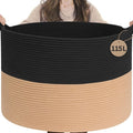 INDRESSME 115L Extra Large Woven Rope Blanket Basket Living Room BlackCamel | by INDRESSME