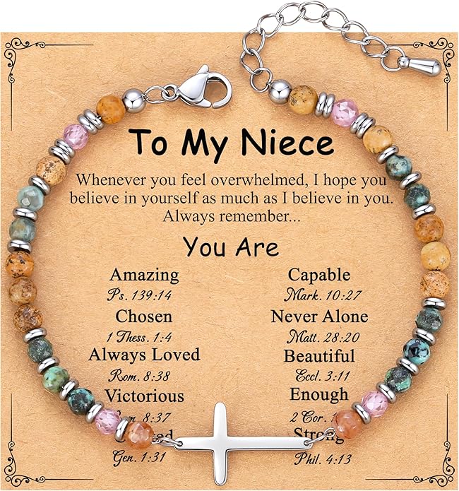 TONY & SANDY Christian Cross Bracelet for Women, Valentine's Day Gifts for Her, Confirmation Baptism Easter Gifts, Unique Gift for Friends Daughter Mom Sister in Christ Birthday Christmas
