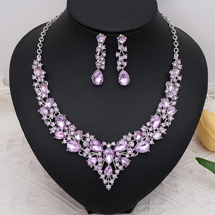CSY 4 Pcs/Set Austrian Crystal Necklace Earrings Bracelet Ring Bridal Jewelry Sets for Brides Wedding Party Costume Accessories Gifts for Women
