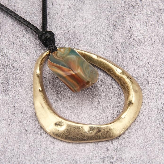 Boho Necklaces for Women Chunky Circle Necklace Layered Boho Circle Leather Choker Necklace Long Vintage Necklaces Bohemian Jewlery Gifts