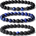 XIANNVXI Natural Stone Beads Bracelet for Men Crystal Bracelets 8MM Tiger Eye Lava Rock Obsidian Beaded Bracelet Set Black/Red/Blue Crystal Beaded Bracelets for Men