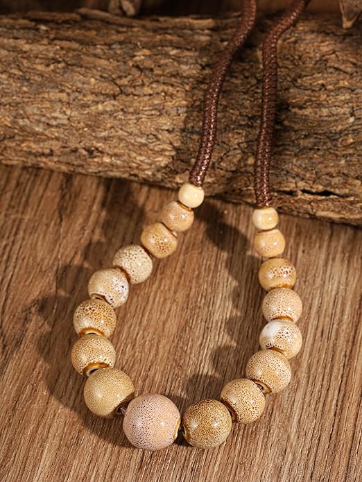 MINACHI Hippie Boho Colorful Ceramic Round Beads Strand Necklace, Bohemian Fashion Statement Jewelry Gift for Women