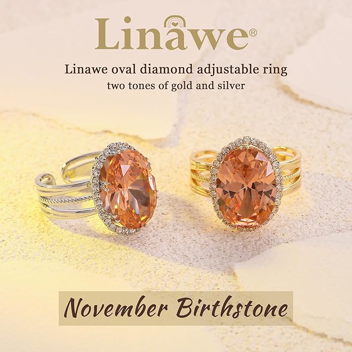Linawe Birthstone Chunky Adjustable Rings for Women, Gold/Silver/Rose Gold Statement Rings, Imitation Diamond Fake Gemstone Crystal Cocktail Ring, Cubic Zirconia Costume Jewelry