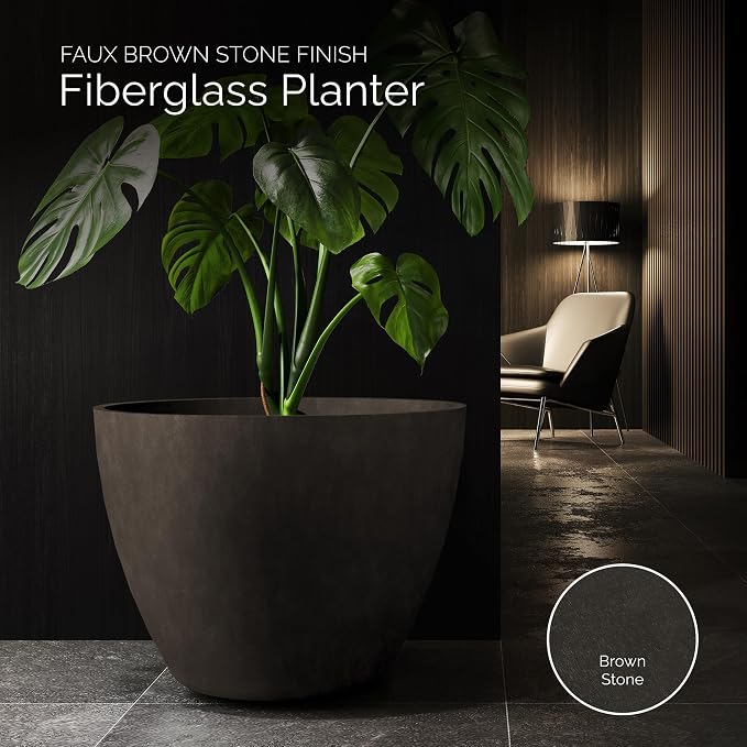 Lupo Tapered Indoor/Outdoor Planter, 37x28in Brown Stone - Image 3