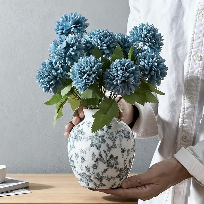 SIDUCAL Ceramic Vintage Vase, 5.83 Inch Retro Ice Cracked Chinoiserie Floral - Image 3