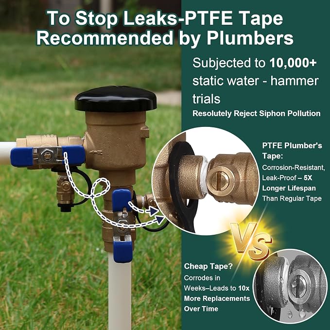 1/2" Brass Pressure Vacuum Breaker, Max 400PSI Sprinkler Backflow Preventer - Image 3