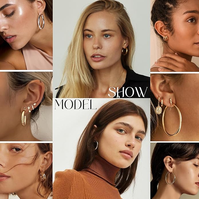 10 Pairs Chunky Gold Earrings for Women, Hypoallergenic Statement Hoops Earring for Multipack, Trendy Gold Chunky Hoop Earrings Jewelry for Gift