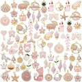 40pcs(20PAIRS) Assorted Gold Tone Enamel Animals Fruit Moon Star Dainty Dangle Flowers Pendants Charms for Jewelry Making Necklace Bracelet, Pink Theme