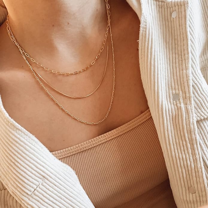 CHESKY Layered Necklaces for Women, 14K Gold Plated Chain Necklace Women Trendy Cuban Link Paperclip Chain Toggle Clasp Necklace Fashion Chunky Jewelry for Women