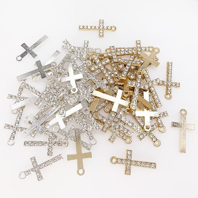 Zirconia Crystal Rhinestone Cross Charms for Jewelry Making Bracelet Necklace Choke Earring Pendant Key Chain Craft Supplies DIY Accessories