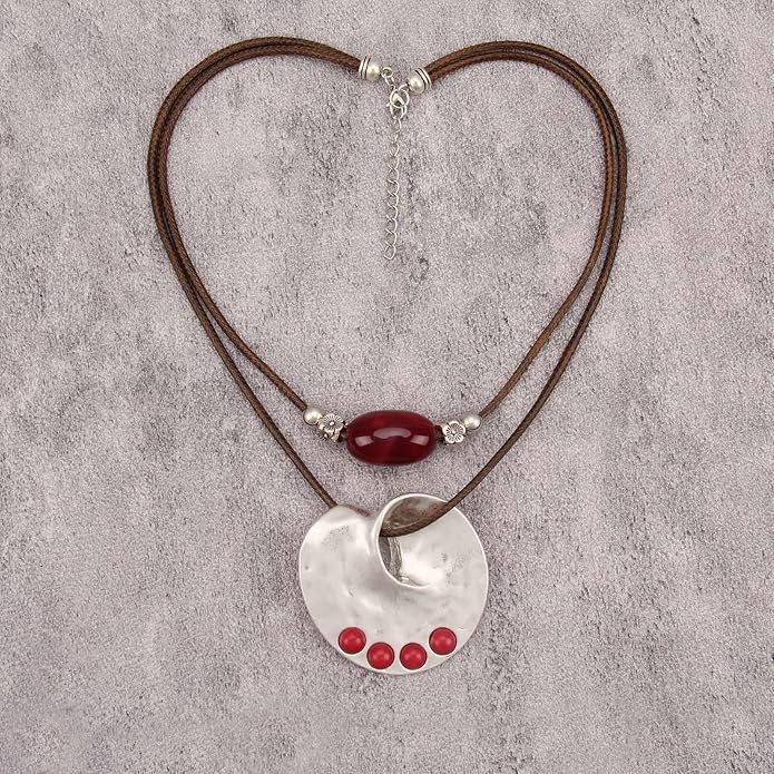 Boho Necklaces for Women Chunky Circle Necklace Layered Boho Circle Leather Choker Necklace Long Vintage Necklaces Bohemian Jewlery Gifts