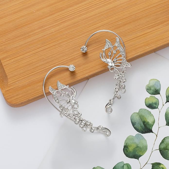 2PCS Butterfly Ear Cuffs Climber Wrap Around Earrings for Women Fairy No Piercing Ear Clip Gold Silver Jewelry Gift