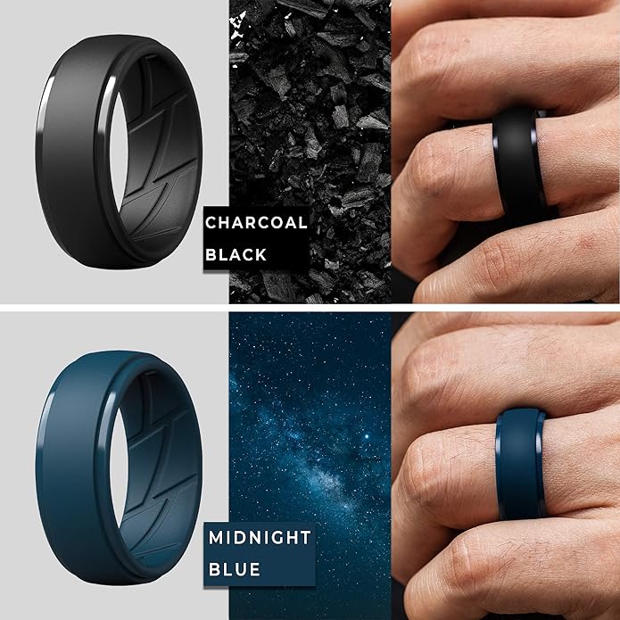 ThunderFit Men's Silicone Rings 10mm Wide 2.5mm Thick Rubber Bands, Breathable, Variety Multipack 1-10