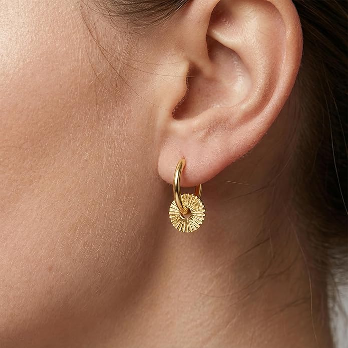 RAYSAM 14K Gold Earrings for Women Gold Hoop Earrings for Women Hoop Dangle Drop Earring for Womens Hoops Charm Radiating Circular Pendants Hoops Drop Dangle Earring for Womens 20mm