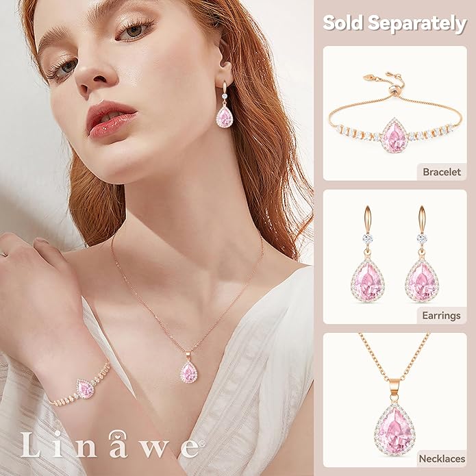Linawe Crystal Chain Necklace for Women Trendy, Imitation Diamond Pendant, Statement Cubic Zirconia Boho Jewelry Set, 14K Gold/Rose Gold/Silver Birthstone Necklace