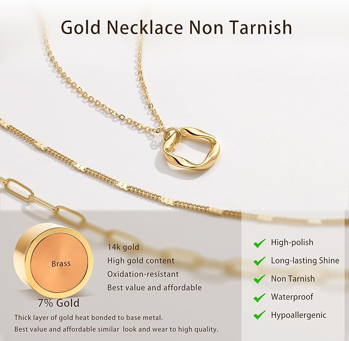 Layered Gold Necklaces for Women, Stackable Dainty 14K Gold Silver Plated Trendy Simple Heart Diamond Cross Bow Circle Pendant Paperclip Choker Dot Chain Necklace,Jewelry Set Gifts for Women
