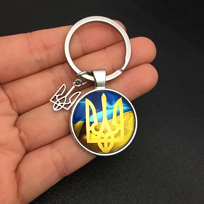 Ukraine Trident - Keychains Handmade Glass Cabochon Alloys - Ukraine Gifts - Ukrainian Jewelry