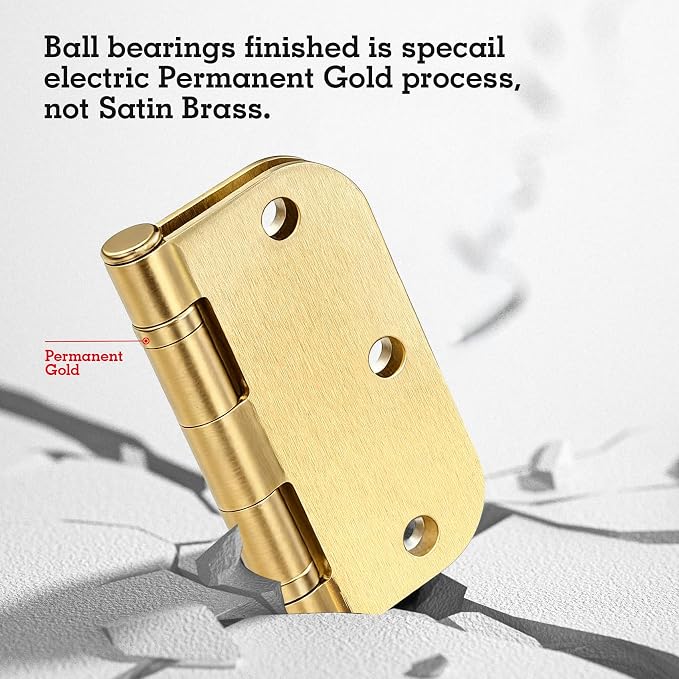 TDCHINGES Rounded Door Hinges Brushed Brass 3.5 Inch 5/8" Gold Lasting Mute | 1 - Image 3
