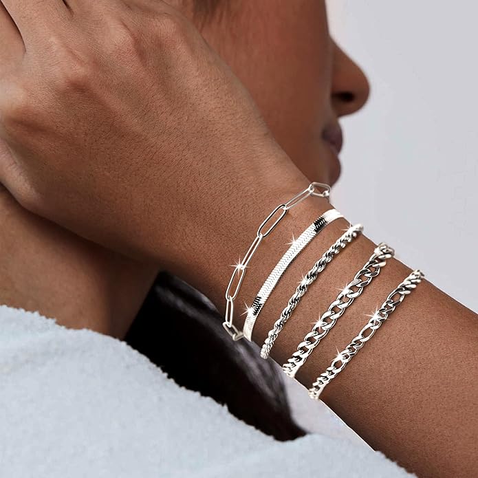 Gold Bracelets Set for Women Stack, Dainty Thick Bracelets Stack for Women Trendy, Simple Thin Gold Plated Cuff Stackable Bracelets With Beaded Cuban Paperclip Snake Rope Bangle Hand Chain Jewelry Gifts for Women Non Tainish