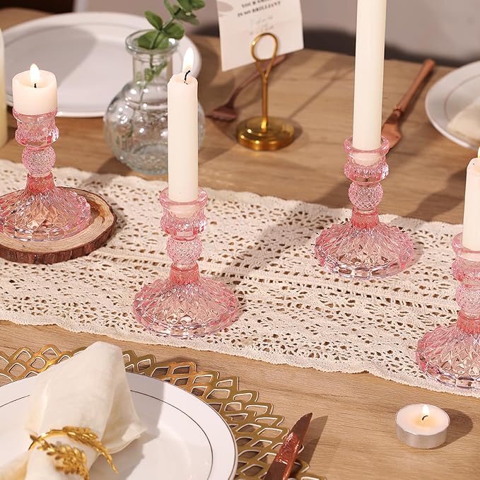 12Pcs Pink Candlestick Holders Set- 4" H Taper Candle Holders Bulk, Glass - Image 4