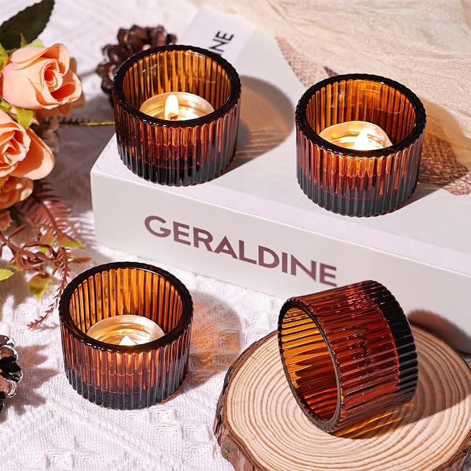 HAVITI 96 Pack Amber Tealight Candle Holders, Glass Votive Candle Holders Fall - Image 3