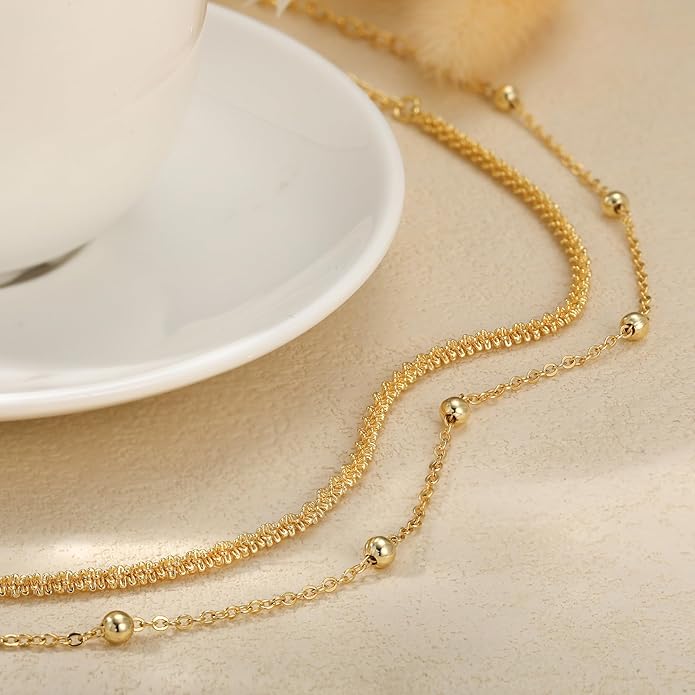 Ankle Bracelets for Women, Glitter Waterproof Adjustable Anklet for Women, 14K Gold Plated/Sterling Silver Layered Anklets, Summer Beach Anklet Jewelry for Women Gift