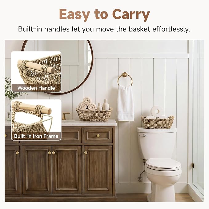 StorageWorks Small Baskets for Shelf, Seagrass Woven Basket for Gifts | Wicker - Image 4