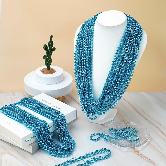YAXINRUI 120 PCS Teal Bead Necklaces, Teal Mardi Gras Beads, 33 Inch Round Beaded Necklaces School Spirit Day Necklace for Mardi Gras Party Christmas Festive Events, Party Favors
