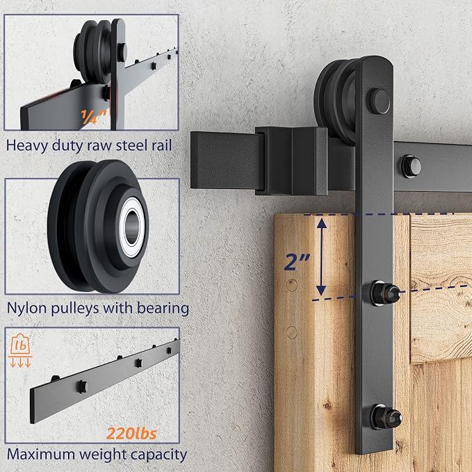 SMARTSTANDARD 5.5ft Sliding Barn Door Hardware kit, Fit 30-33" W Doorpanel | - Image 3