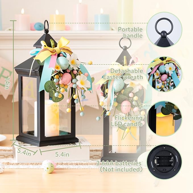 Easter Lanterns Decorative Indoor & Outdoor, 14 Inch Black Candle Lanterns - Image 2