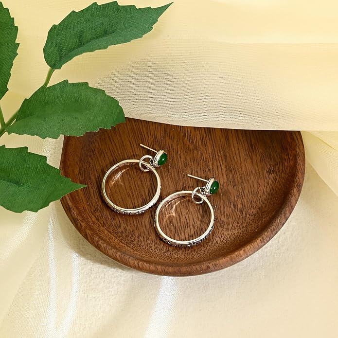 Natural Turquoise Gemstone Birthstone Stud Earrings with Circle Dangle Hoop Earrings Boho style for Vintage Western Jewelry