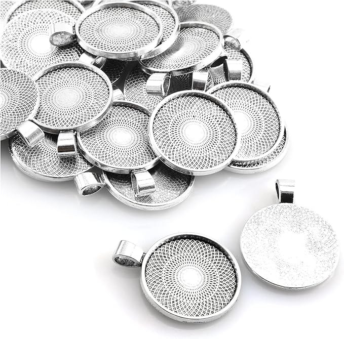 25pcs Round Bezel Pendant Trays Setting Cabochon Blank Base for DIY Crafting Photo Jewelry Findings Making Accessories 25mm