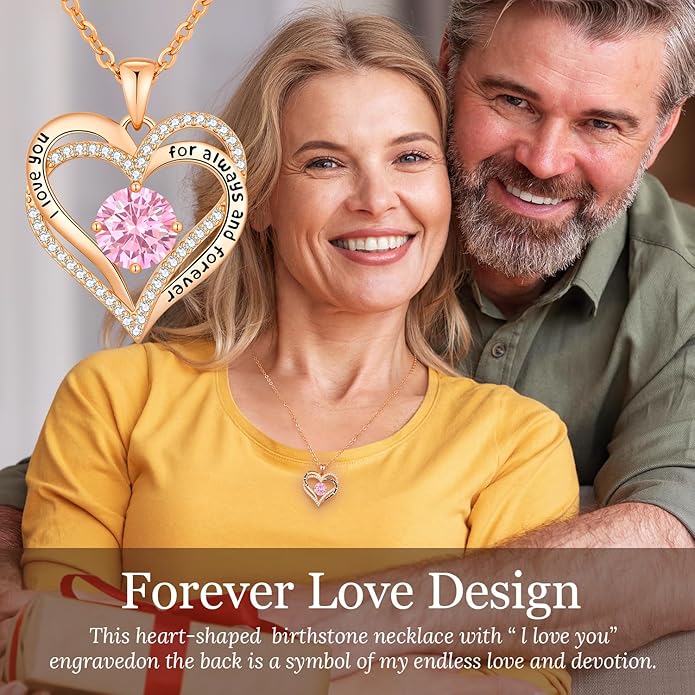 CDE Valentine's Day Gift Forever Love Heart Necklaces for Women, Wedding Anniversary, Birthday Mothers Christmas Day Gifts for Mom, Mother, Wife, S925 Silver Jewelry with Birthstone Pendant