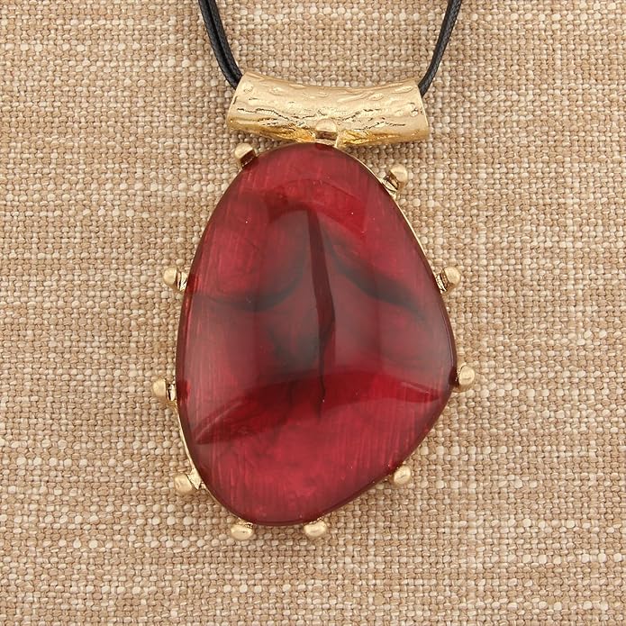 GelConnie Leather Necklace for Women Large Pendant Long Brown Necklace Circle Leather Choker Vintage Sweater Necklace Gold Chunky Boho Necklaces for Women