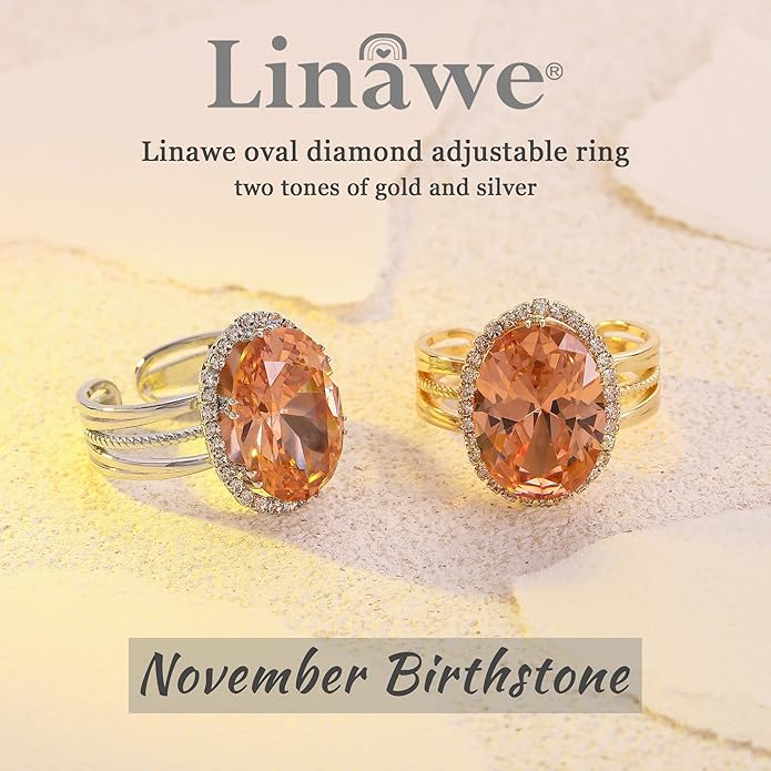 Linawe Birthstone Chunky Adjustable Rings for Women, Gold/Silver/Rose Gold Statement Rings, Imitation Diamond Fake Gemstone Crystal Cocktail Ring, Cubic Zirconia Costume Jewelry