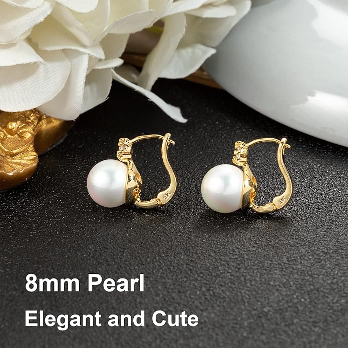 Pearl Earrings for Women 14K Gold Plated Hypoallergenic Pearl Earrings 5A Cubic Zirconia Dangle Earrings Elegant Jewelry