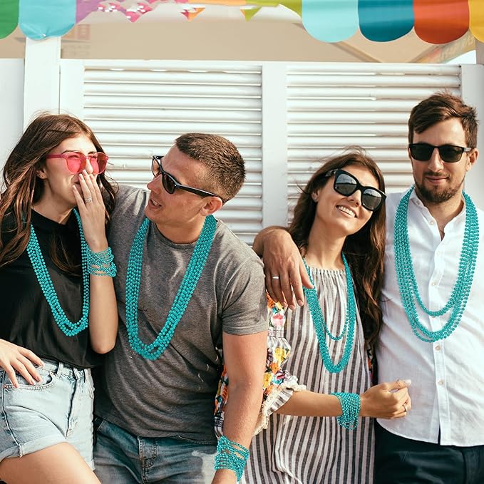 240PCS Mardi Gras Beads, Teal Blue Bead Necklace Party Favors, 33" Mardi Gras Necklace Stuff, Festival Parade Throw Accessories for Wedding Birthday Gender Reveal Party Supplies Decor