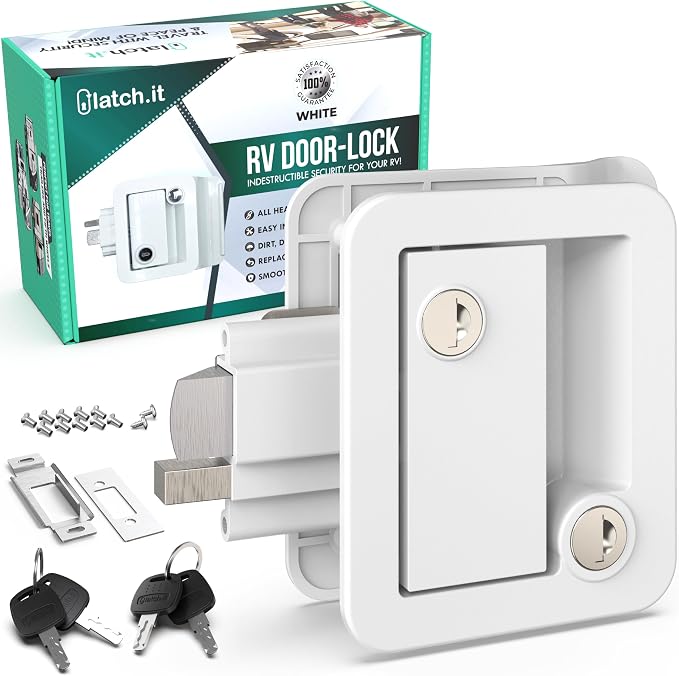 White RV Door Lock Replacement | All Metal RV Door Handle Fits 2.75"x3.75" by LATCHIT