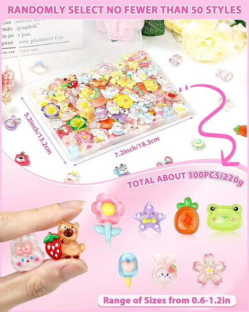 100PCS FIVEIZERO Cute Slime Charms Bulk Set – Kawaii Flatback Resin Charms for Crafts, Mini Decoden Acrylic Embellishments for Phone Junk Cases, Scrapbooking & DIY Decoration (Multicolor)