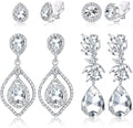Jstyle 4 Pairs Silver Clip on Earrings for Women Elegant Rhinestone Clip on Earrings Dangle Drop for Brides Bridesmaids Non Pierced Earrings Set