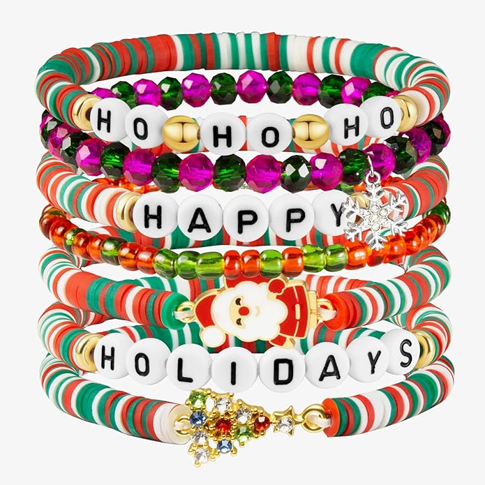 Friendship Beaded Bracelets for Women, Stackable Colorful Surfer Boho Clay Bead Stretch Bracelets