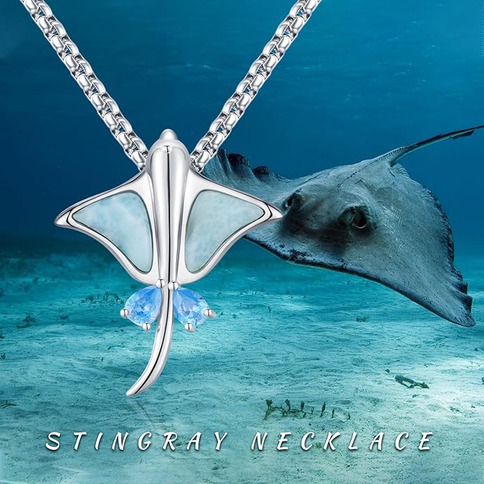 Midir&Etain Ocean Necklace 925 Sterling Silver Blue Opal Necklace Starfish/Flip Flop/Shark Pendant Beach Ocean Jewelry for Women