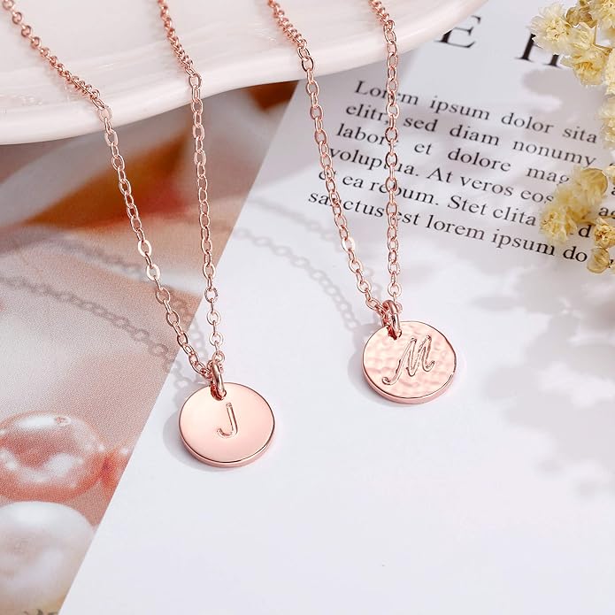 Hidepoo Valentines Gifts for Kids Teen Girls Women - 14K Gold Plated/Rose Gold Plated/S925 Sterling Silver Disc Initial Necklaces for Girls Jewelry Birthday Valentines Gifts for Kids Girl Teens Women