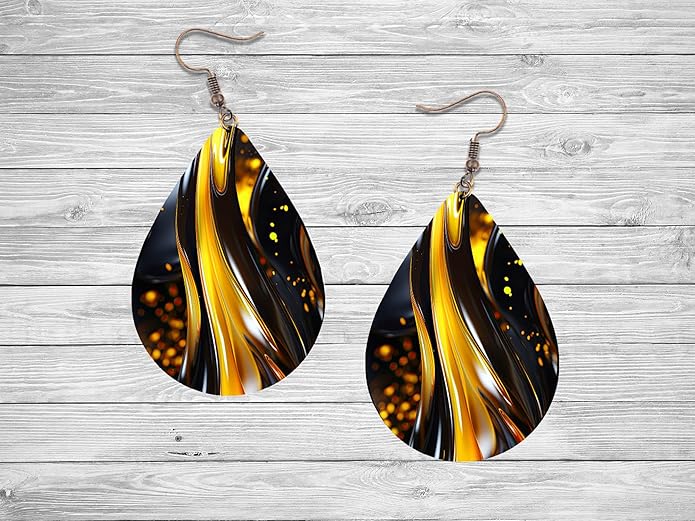 Teardrop Wood Earrings Light Weight Printed Image Dangle Jewelry, Fun and Funky